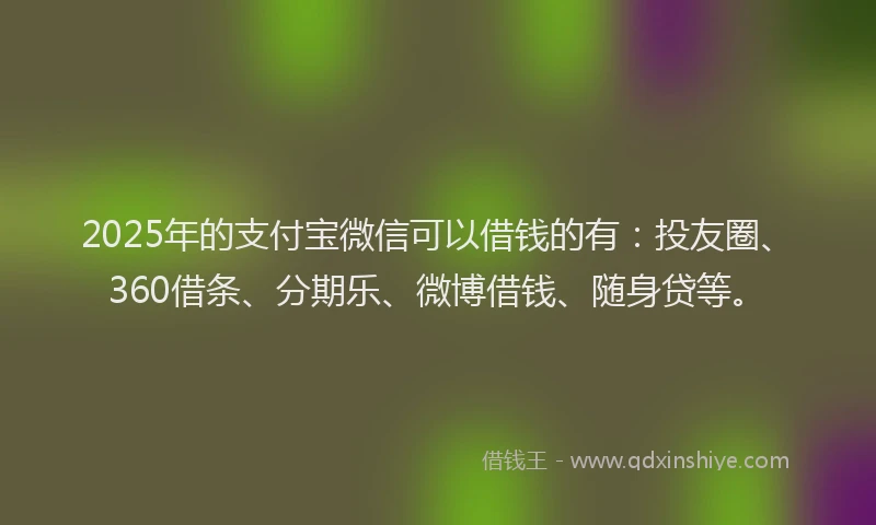 2025年的支付宝微信可以借钱的有：投友圈、360借条、分期乐、微博借钱、随身贷等。