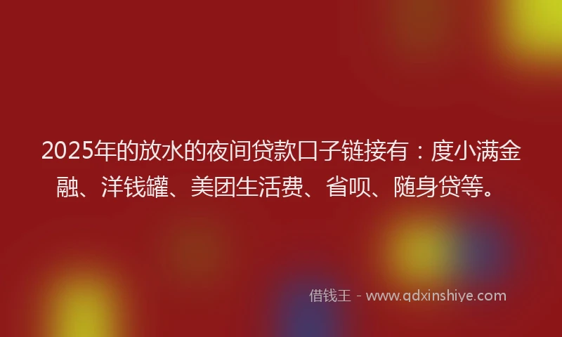 2025年的放水的夜间贷款口子链接有：度小满金融、洋钱罐、美团生活费、省呗、随身贷等。