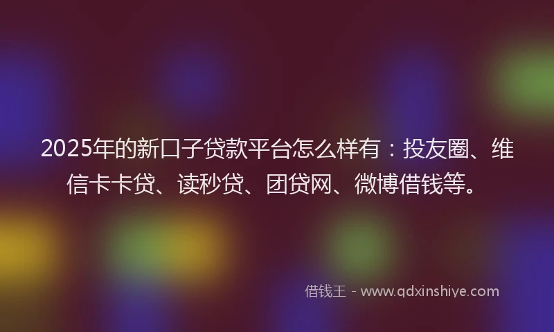 2025年的新口子贷款平台怎么样有：投友圈、维信卡卡贷、读秒贷、团贷网、微博借钱等。