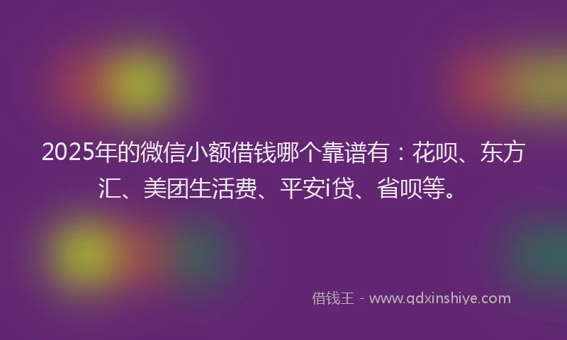 2025年的微信小额借钱哪个靠谱有：花呗、东方汇、美团生活费、平安i贷、省呗等。
