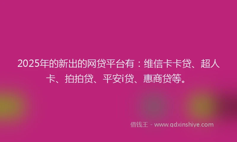 2025年的新出的网贷平台有：维信卡卡贷、超人卡、拍拍贷、平安i贷、惠商贷等。