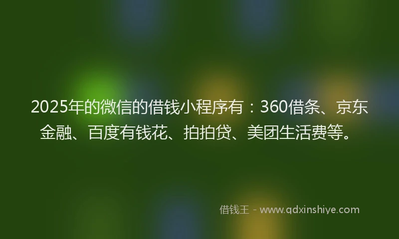 2025年的微信的借钱小程序有：360借条、京东金融、百度有钱花、拍拍贷、美团生活费等。