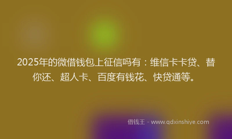 2025年的微借钱包上征信吗有：维信卡卡贷、替你还、超人卡、百度有钱花、快贷通等。