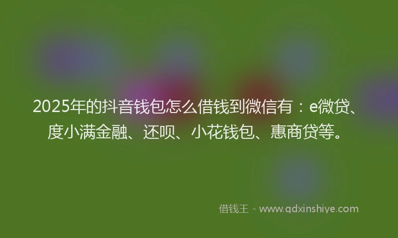 2025年的抖音钱包怎么借钱到微信有：e微贷、度小满金融、还呗、小花钱包、惠商贷等。