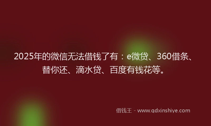 2025年的微信无法借钱了有：e微贷、360借条、替你还、滴水贷、百度有钱花等。