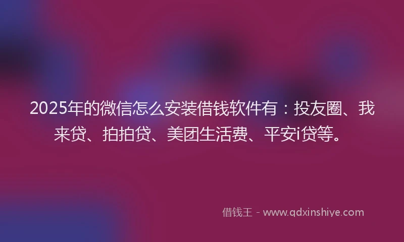 2025年的微信怎么安装借钱软件有：投友圈、我来贷、拍拍贷、美团生活费、平安i贷等。