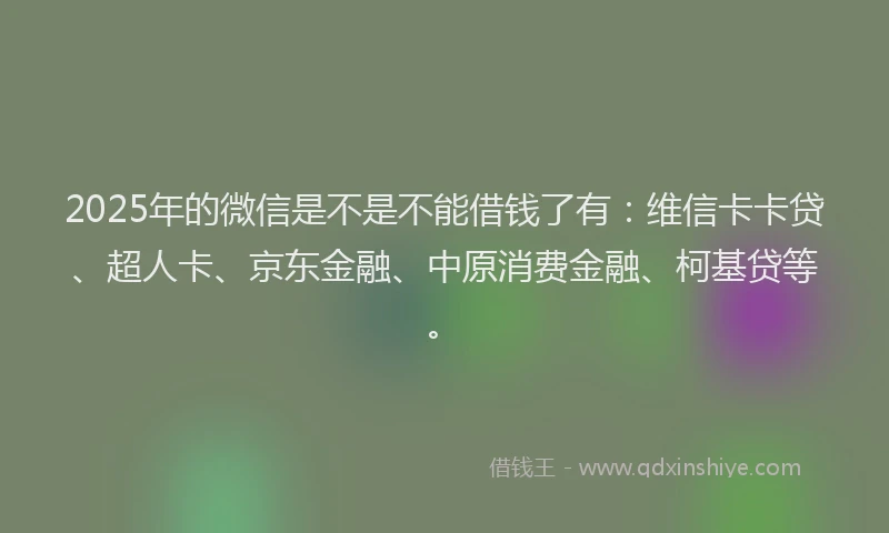 2025年的微信是不是不能借钱了有：维信卡卡贷、超人卡、京东金融、中原消费金融、柯基贷等。