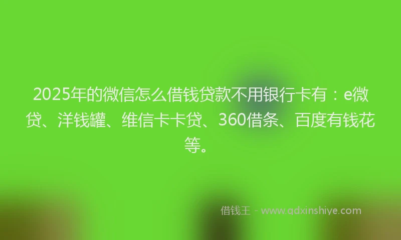 2025年的微信怎么借钱贷款不用银行卡有：e微贷、洋钱罐、维信卡卡贷、360借条、百度有钱花等。