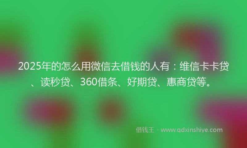 2025年的怎么用微信去借钱的人有：维信卡卡贷、读秒贷、360借条、好期贷、惠商贷等。
