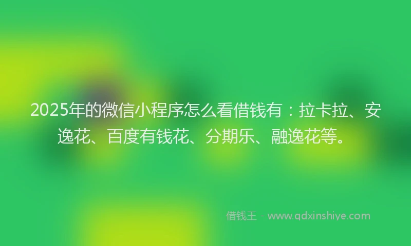 2025年的微信小程序怎么看借钱有：拉卡拉、安逸花、百度有钱花、分期乐、融逸花等。