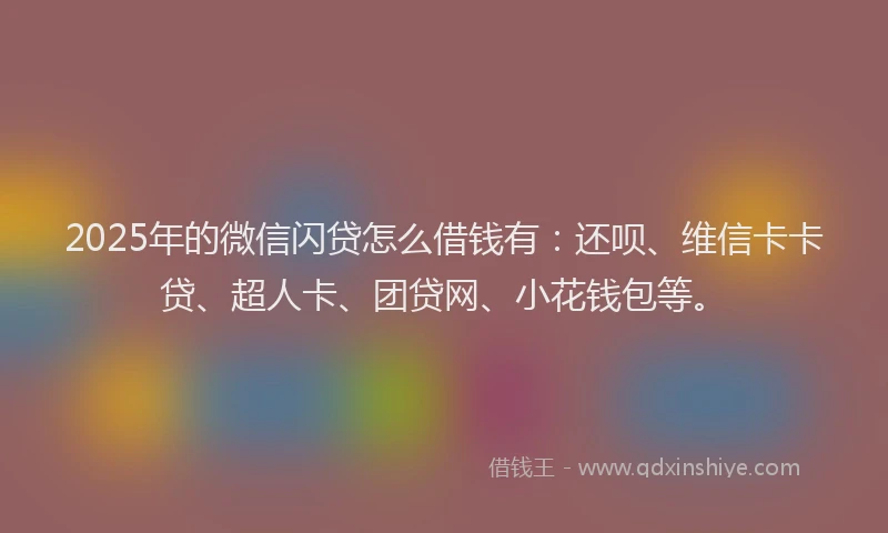 2025年的微信闪贷怎么借钱有：还呗、维信卡卡贷、超人卡、团贷网、小花钱包等。