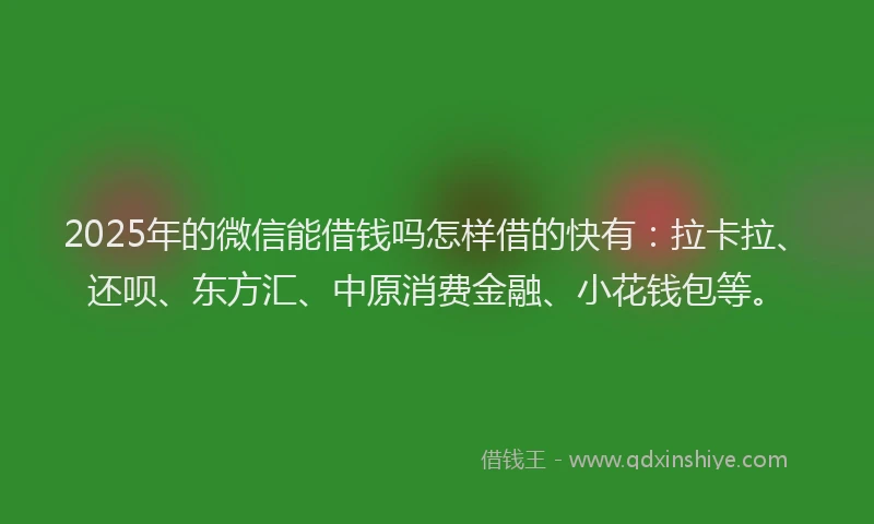 2025年的微信能借钱吗怎样借的快有：拉卡拉、还呗、东方汇、中原消费金融、小花钱包等。