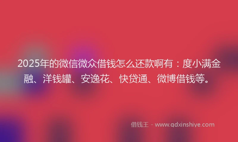 2025年的微信微众借钱怎么还款啊有：度小满金融、洋钱罐、安逸花、快贷通、微博借钱等。