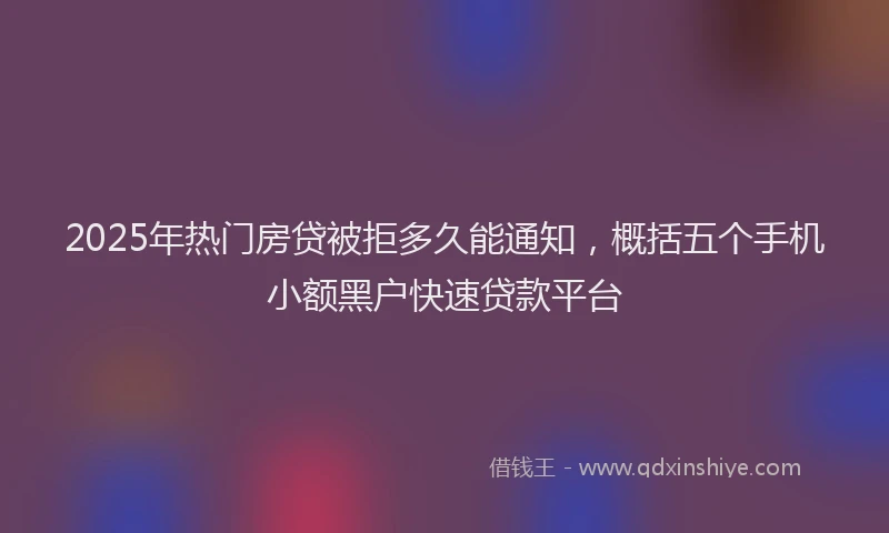 2025年热门房贷被拒多久能通知，概括五个手机小额黑户快速贷款平台