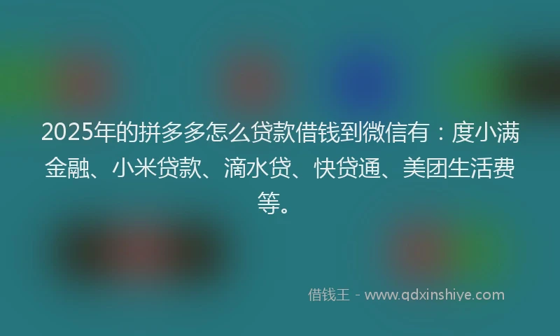2025年的拼多多怎么贷款借钱到微信有：度小满金融、小米贷款、滴水贷、快贷通、美团生活费等。