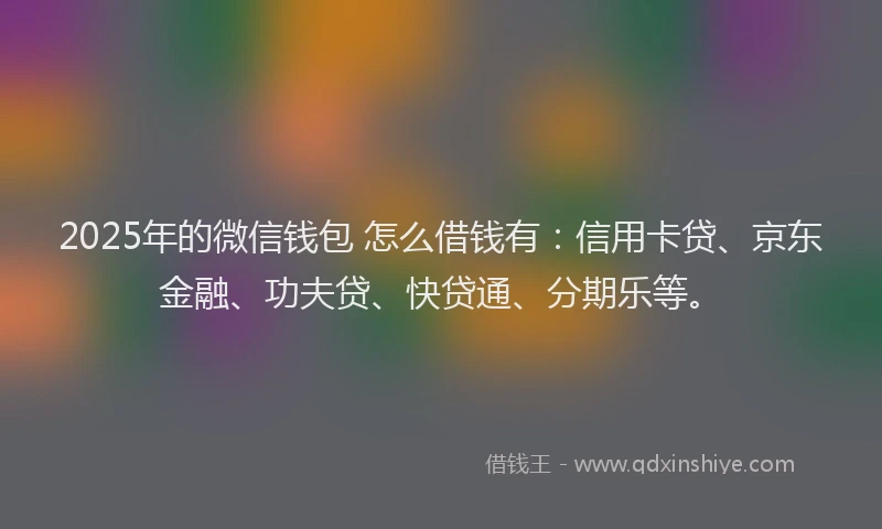 2025年的微信钱包 怎么借钱有：信用卡贷、京东金融、功夫贷、快贷通、分期乐等。