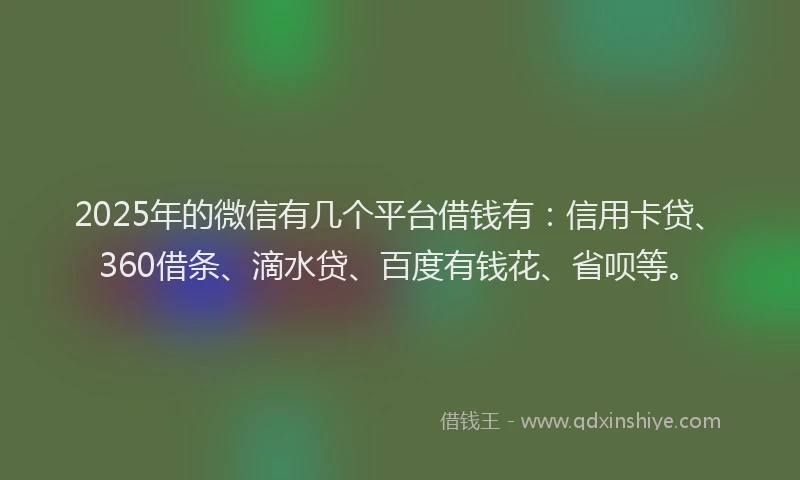 2025年的微信有几个平台借钱有：信用卡贷、360借条、滴水贷、百度有钱花、省呗等。