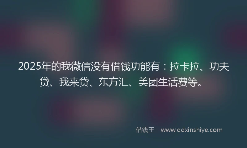 2025年的我微信没有借钱功能有：拉卡拉、功夫贷、我来贷、东方汇、美团生活费等。