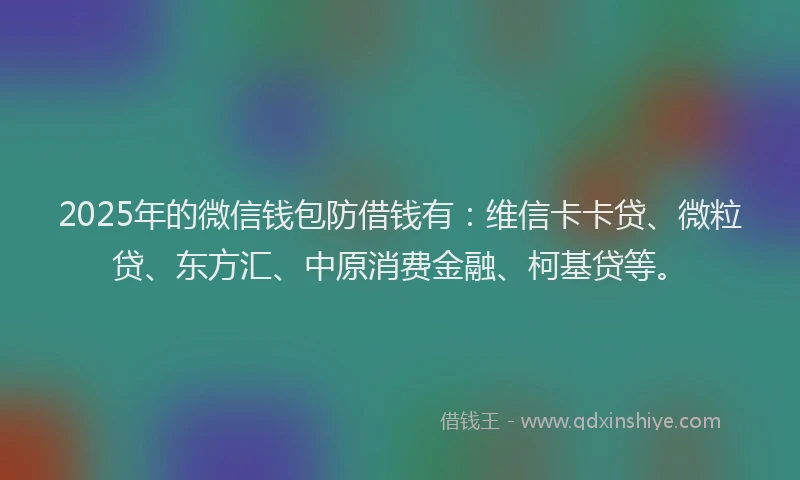 2025年的微信钱包防借钱有：维信卡卡贷、微粒贷、东方汇、中原消费金融、柯基贷等。