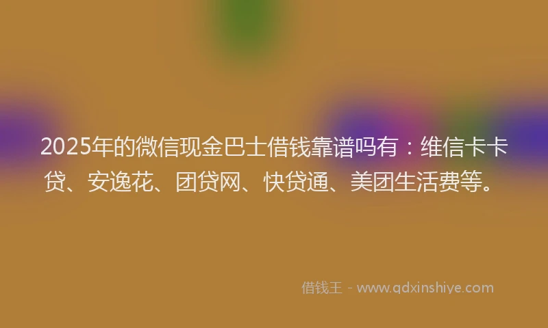 2025年的微信现金巴士借钱靠谱吗有：维信卡卡贷、安逸花、团贷网、快贷通、美团生活费等。