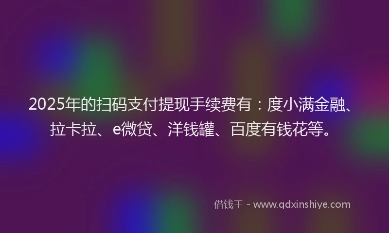 2025年的扫码支付提现手续费有：度小满金融、拉卡拉、e微贷、洋钱罐、百度有钱花等。