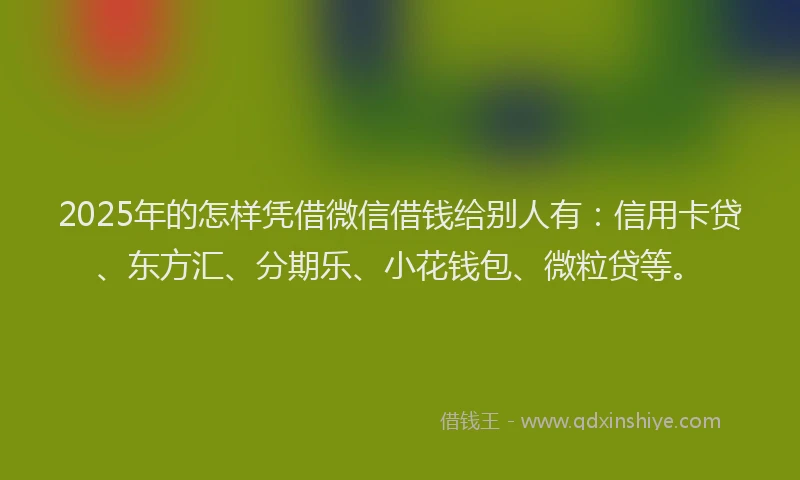 2025年的怎样凭借微信借钱给别人有：信用卡贷、东方汇、分期乐、小花钱包、微粒贷等。