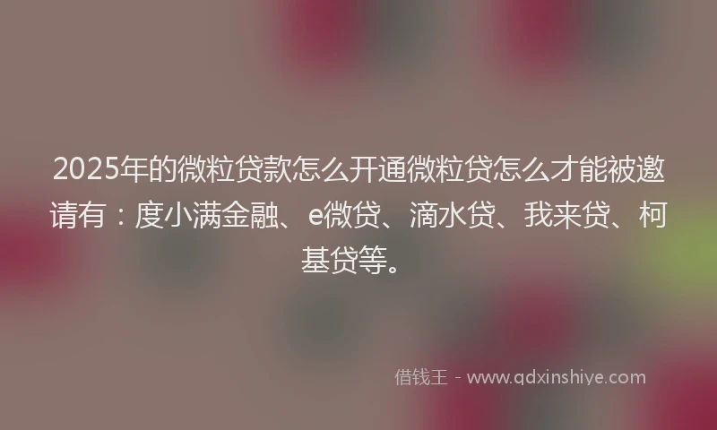 2025年的微粒贷款怎么开通微粒贷怎么才能被邀请有：度小满金融、e微贷、滴水贷、我来贷、柯基贷等。