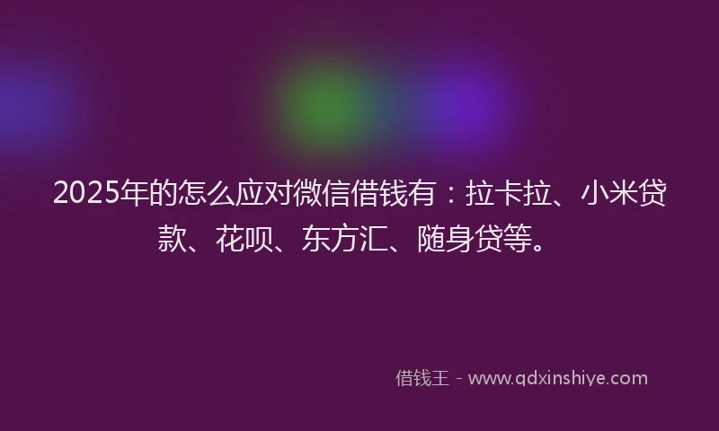 2025年的怎么应对微信借钱有：拉卡拉、小米贷款、花呗、东方汇、随身贷等。