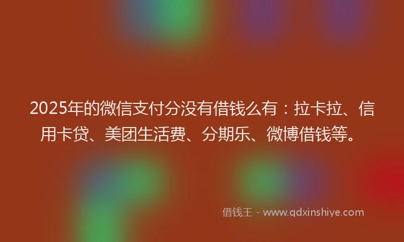 2025年的微信支付分没有借钱么有：拉卡拉、信用卡贷、美团生活费、分期乐、微博借钱等。