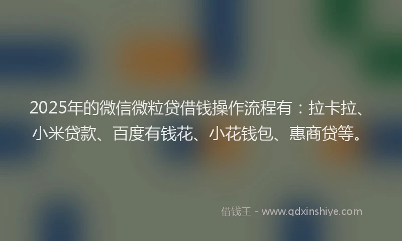 2025年的微信微粒贷借钱操作流程有：拉卡拉、小米贷款、百度有钱花、小花钱包、惠商贷等。