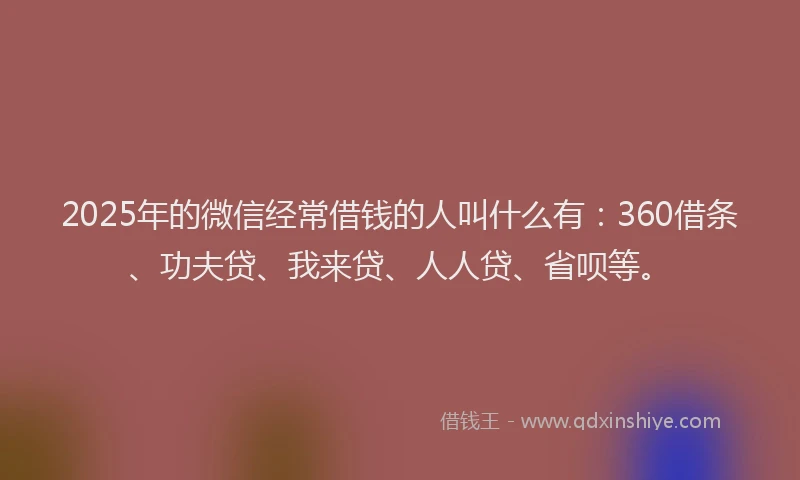 2025年的微信经常借钱的人叫什么有：360借条、功夫贷、我来贷、人人贷、省呗等。