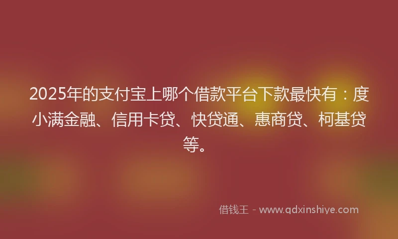 2025年的支付宝上哪个借款平台下款最快有：度小满金融、信用卡贷、快贷通、惠商贷、柯基贷等。