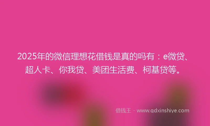 2025年的微信理想花借钱是真的吗有：e微贷、超人卡、你我贷、美团生活费、柯基贷等。
