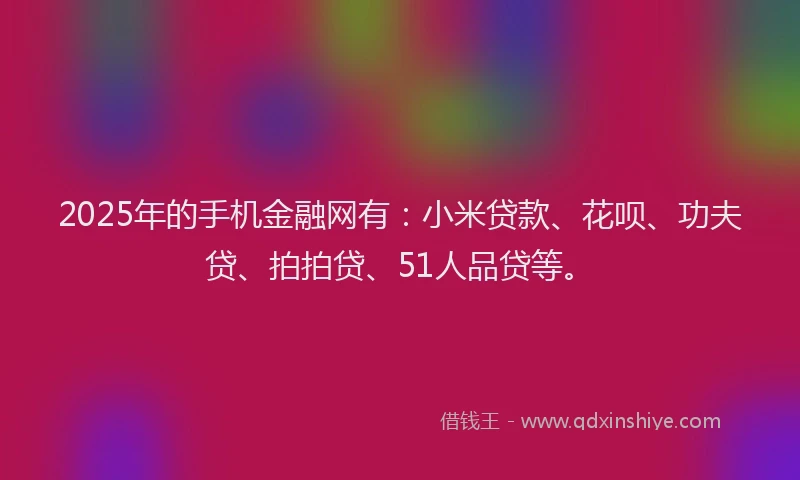 2025年的手机金融网有：小米贷款、花呗、功夫贷、拍拍贷、51人品贷等。
