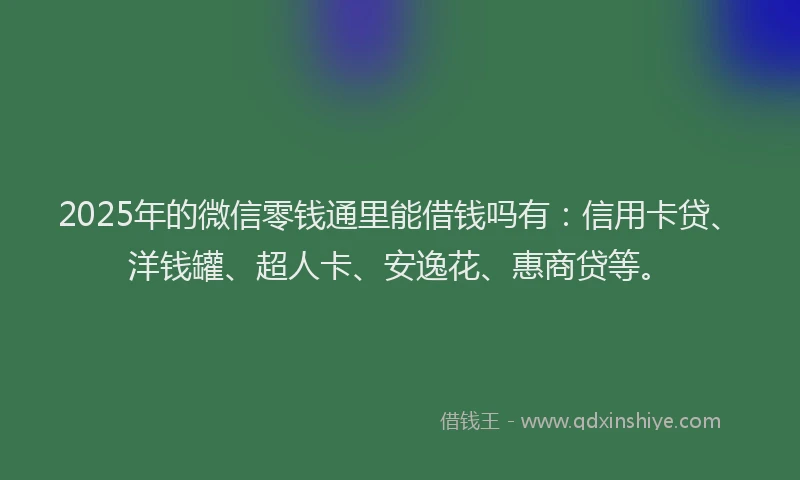 2025年的微信零钱通里能借钱吗有：信用卡贷、洋钱罐、超人卡、安逸花、惠商贷等。
