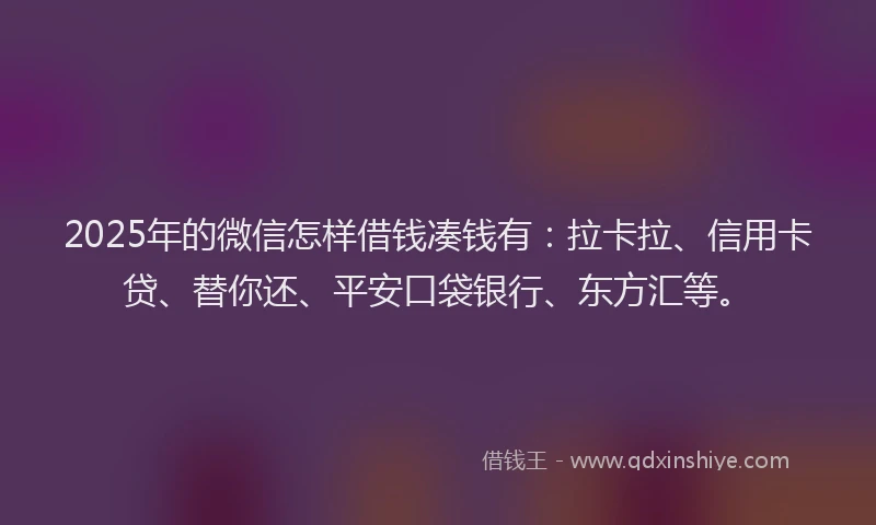 2025年的微信怎样借钱凑钱有：拉卡拉、信用卡贷、替你还、平安口袋银行、东方汇等。