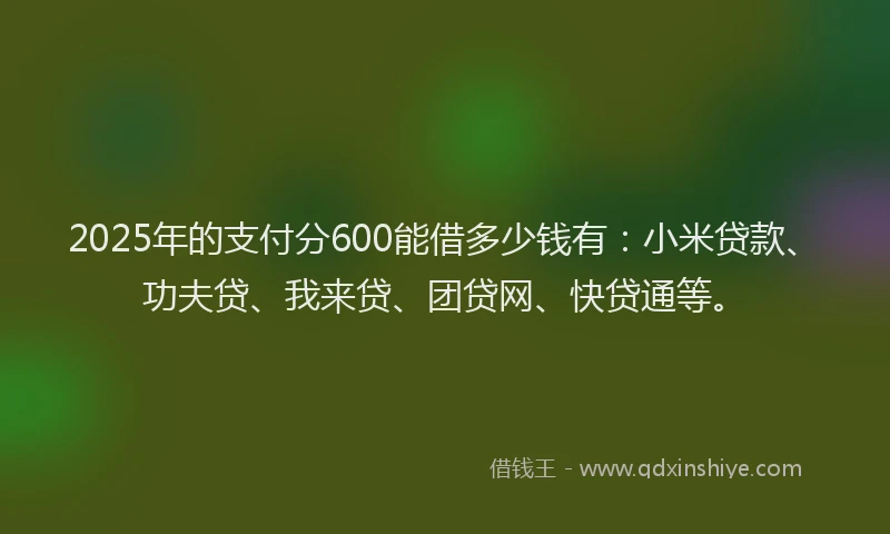 2025年的支付分600能借多少钱有：小米贷款、功夫贷、我来贷、团贷网、快贷通等。