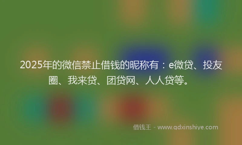 2025年的微信禁止借钱的昵称有：e微贷、投友圈、我来贷、团贷网、人人贷等。