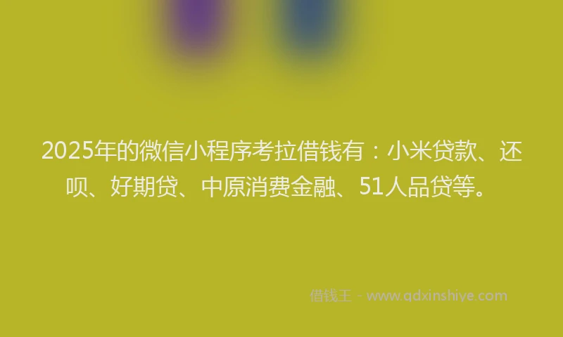 2025年的微信小程序考拉借钱有：小米贷款、还呗、好期贷、中原消费金融、51人品贷等。