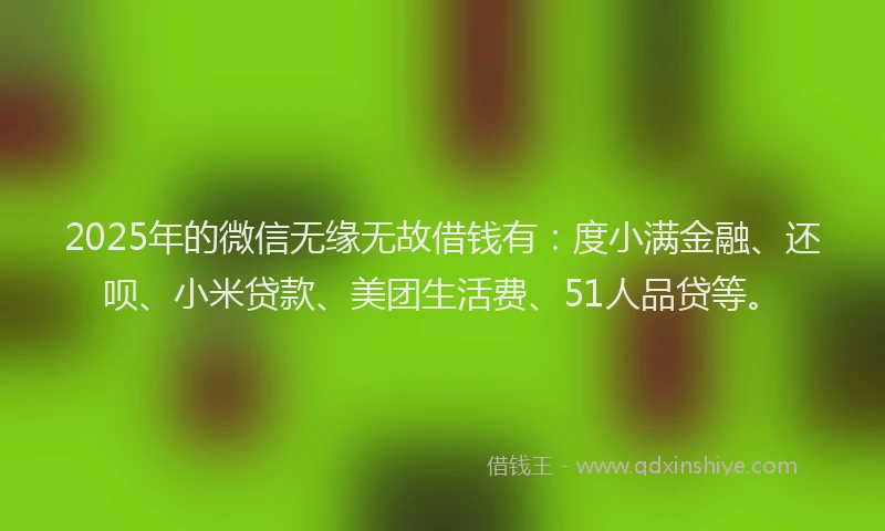 2025年的微信无缘无故借钱有：度小满金融、还呗、小米贷款、美团生活费、51人品贷等。