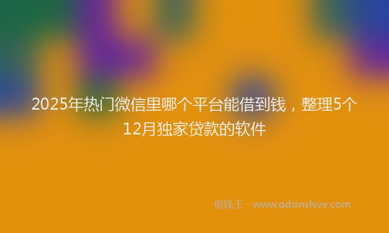 2025年热门微信里哪个平台能借到钱，整理5个12月独家贷款的软件