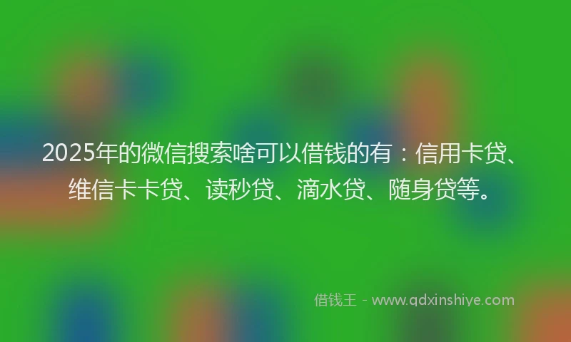 2025年的微信搜索啥可以借钱的有：信用卡贷、维信卡卡贷、读秒贷、滴水贷、随身贷等。
