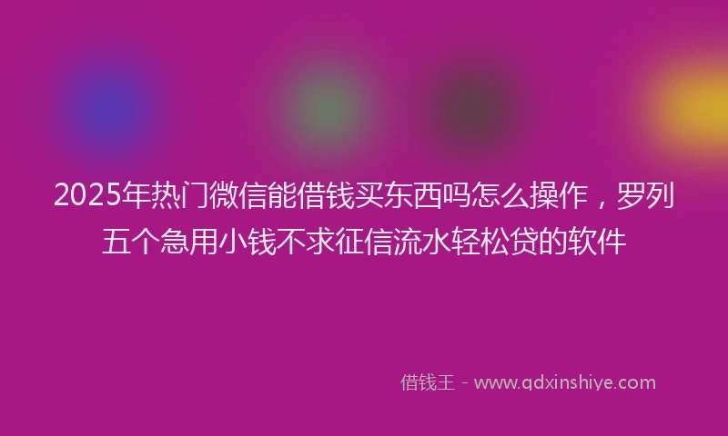 2025年热门微信能借钱买东西吗怎么操作，罗列五个急用小钱不求征信流水轻松贷的软件