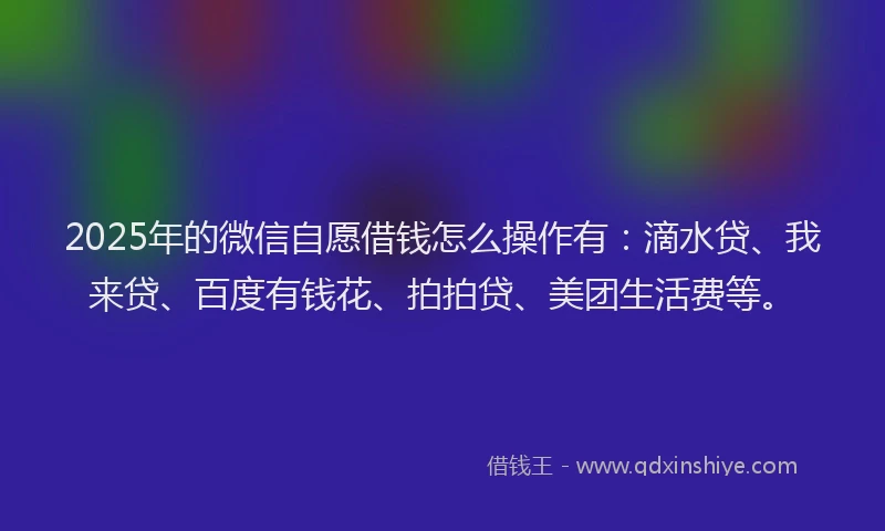 2025年的微信自愿借钱怎么操作有：滴水贷、我来贷、百度有钱花、拍拍贷、美团生活费等。