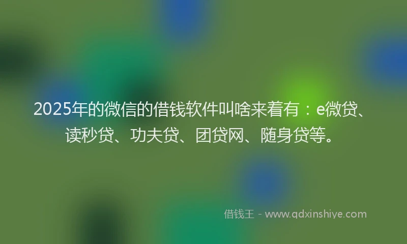 2025年的微信的借钱软件叫啥来着有：e微贷、读秒贷、功夫贷、团贷网、随身贷等。