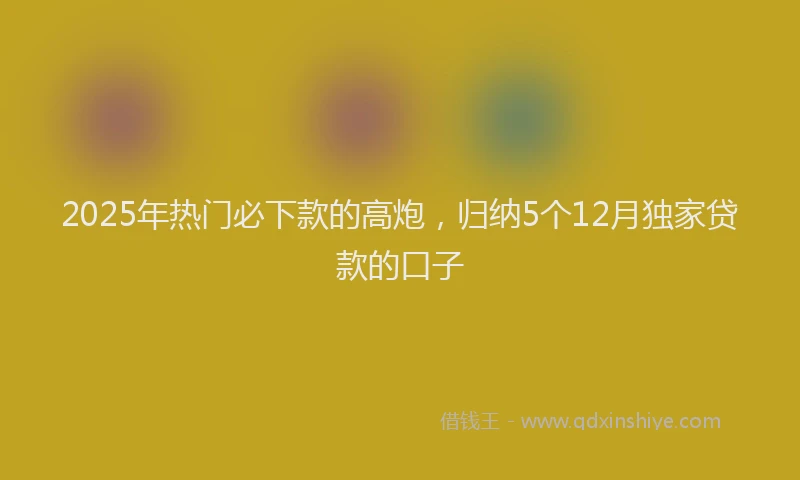 2025年热门必下款的高炮，归纳5个12月独家贷款的口子