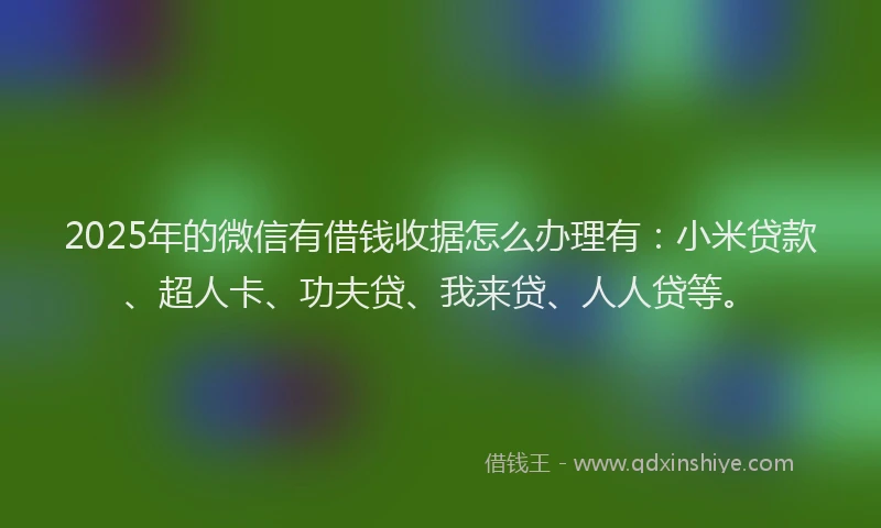 2025年的微信有借钱收据怎么办理有：小米贷款、超人卡、功夫贷、我来贷、人人贷等。