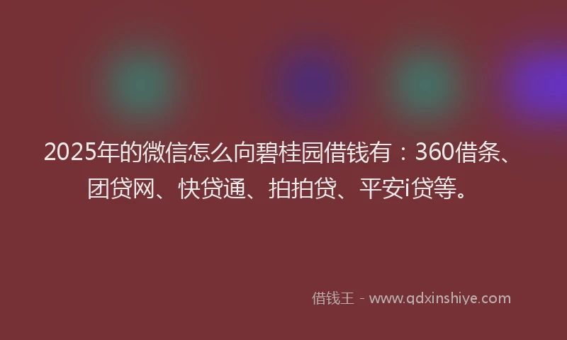 2025年的微信怎么向碧桂园借钱有：360借条、团贷网、快贷通、拍拍贷、平安i贷等。
