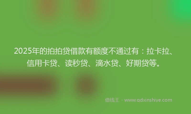 2025年的拍拍贷借款有额度不通过有：拉卡拉、信用卡贷、读秒贷、滴水贷、好期贷等。