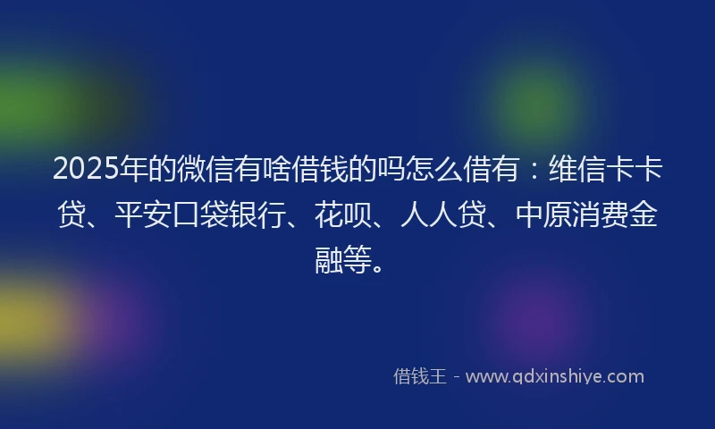 2025年的微信有啥借钱的吗怎么借有：维信卡卡贷、平安口袋银行、花呗、人人贷、中原消费金融等。